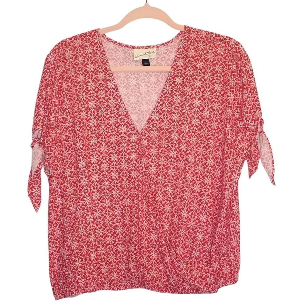 Universal Thread Red Faux Wrap Geometric Cropped … - image 1